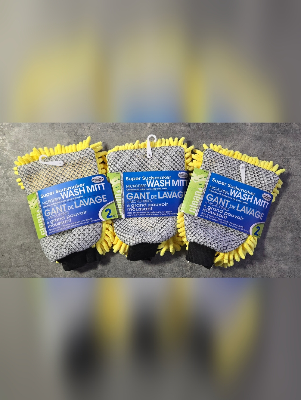 (3) Detailers Choice 45320 Microfiber Suds Maker Long Chenille Wash Mitt Yellow